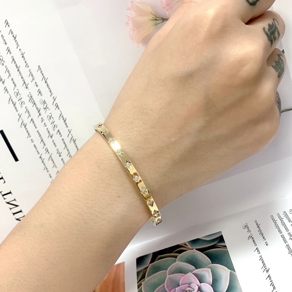 New Starlight Creative Simple 18 K Stainless Steel Cuff Bracelet Korean Women Fashion Elegant Smooth Bangles Gold Color Jewelry