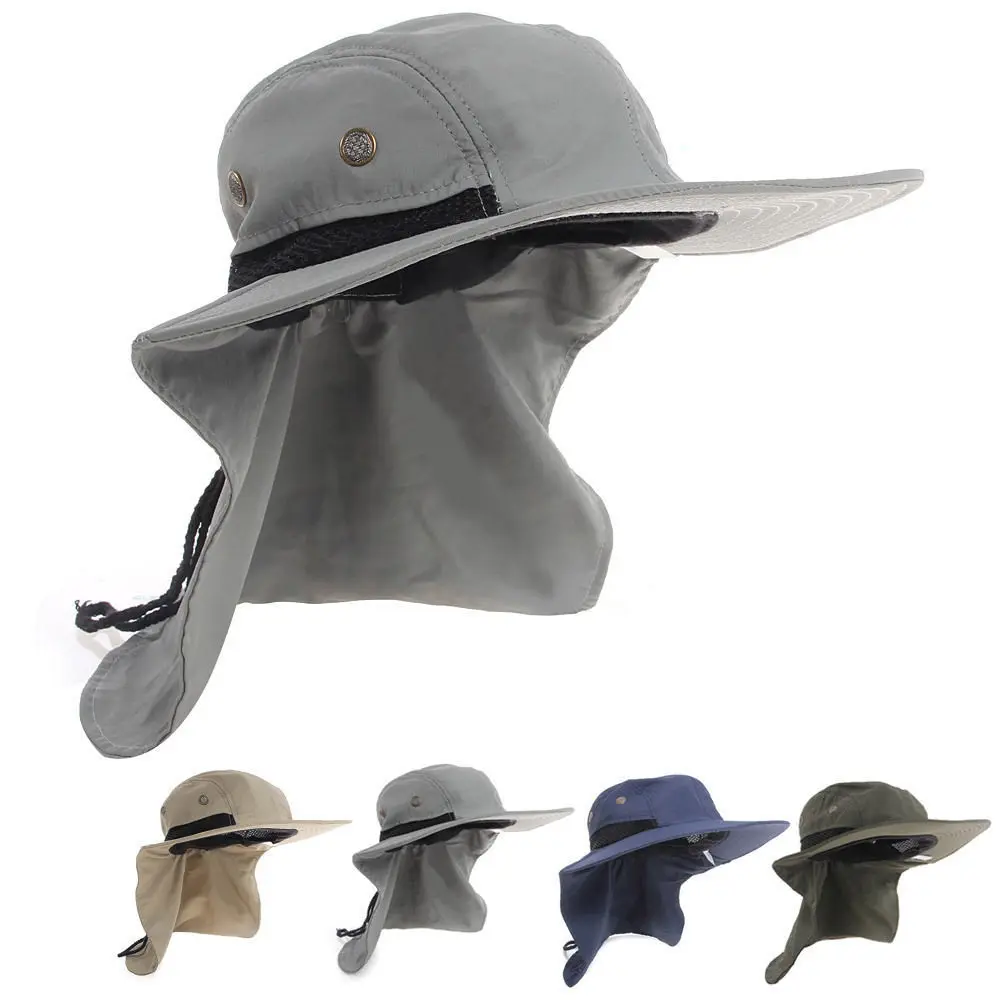 Summer Hot New Function Neck Flap Boonie Hat Fishing Hiking Safari Outdoor Sun Brim Bucket Bush Cap Casual Style