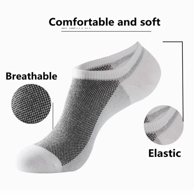 5 Pairs Mens Boat Cotton No Show Coton Ankle Socks Pack Invisivel Boat Thin Breathable Sock for Men Plus Size 44 - 48