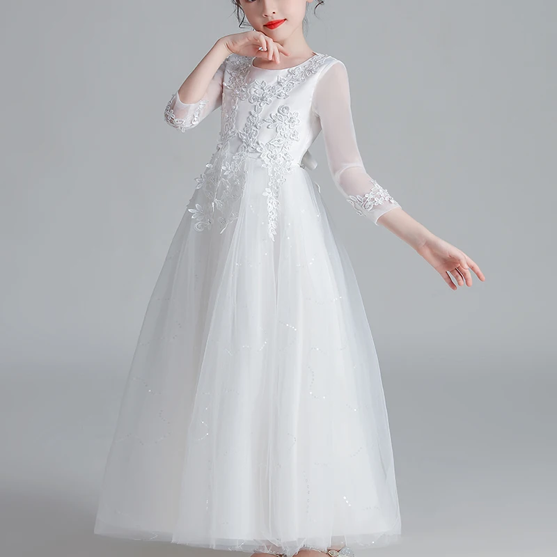 Kids Dresses For Girls Wedding Party Frock Flower Gown Princess Evening Summer Children's Mesh Sleeve Dress