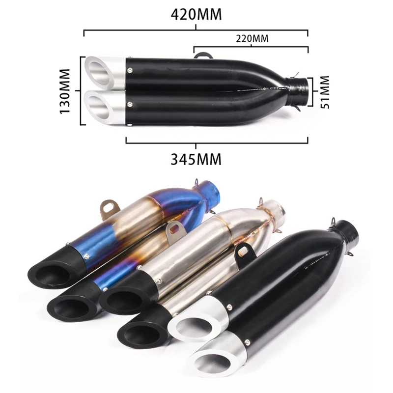 

Silp on For 51mm Motorcycle Exhaust Muffler Pipe Modified 420mm Short Stainless Steel Tail Double Exit Silencer System