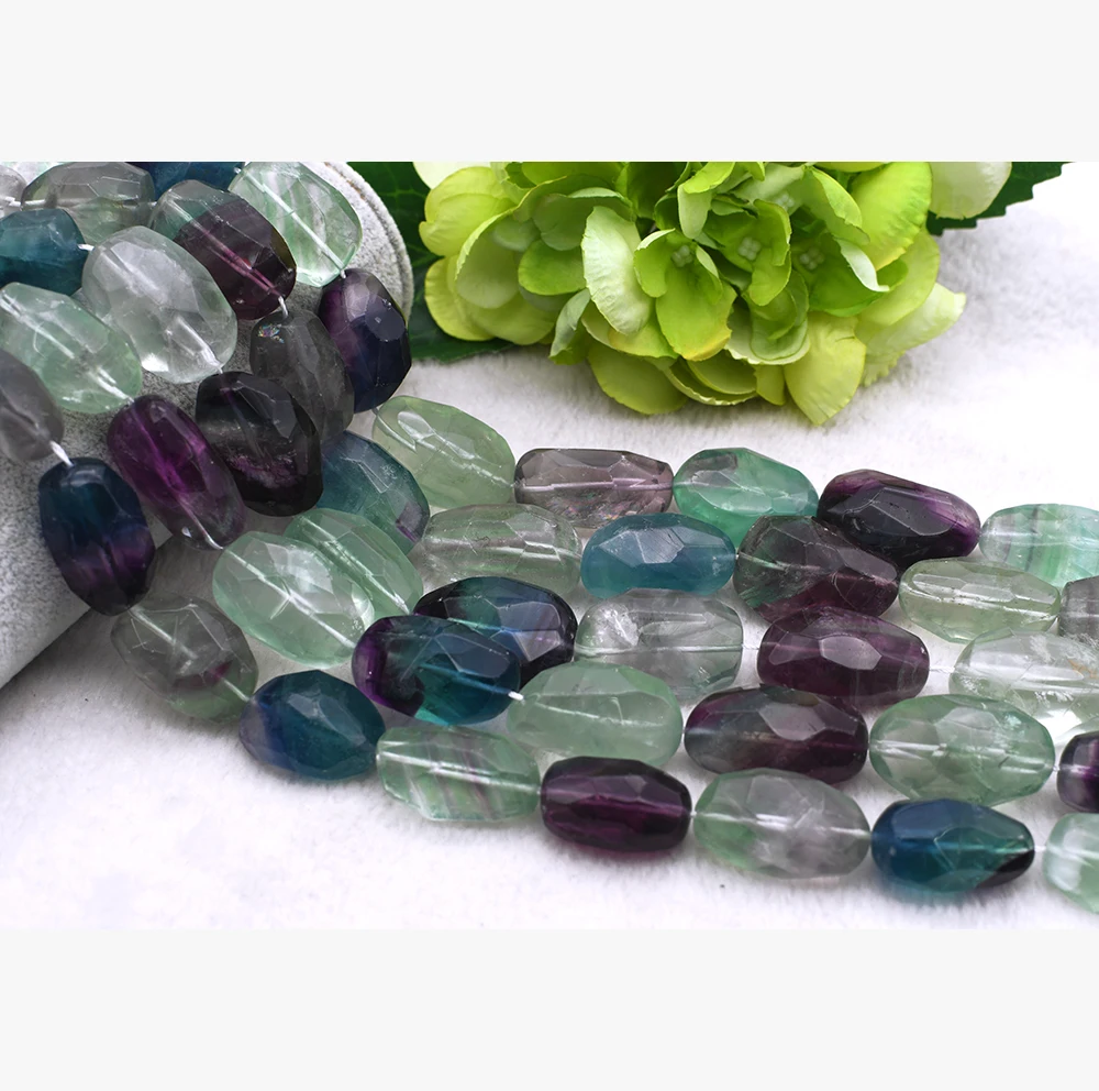 

15X20mm /18X25mm Natural stone Colorful Fluorite Faceted Oval Loose Bead 15.5"