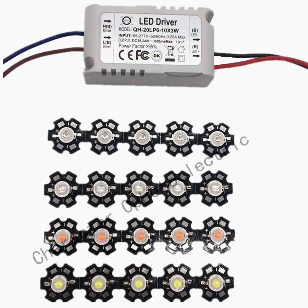 

1 шт. 6-10x3 Вт 600 мА светодиодный НЕТ водонепроницаемый драйвер + 10 шт. 3 Вт светодиод красный/зеленый/синий/холодный белый/королевский синий/660/ 380-840 нм