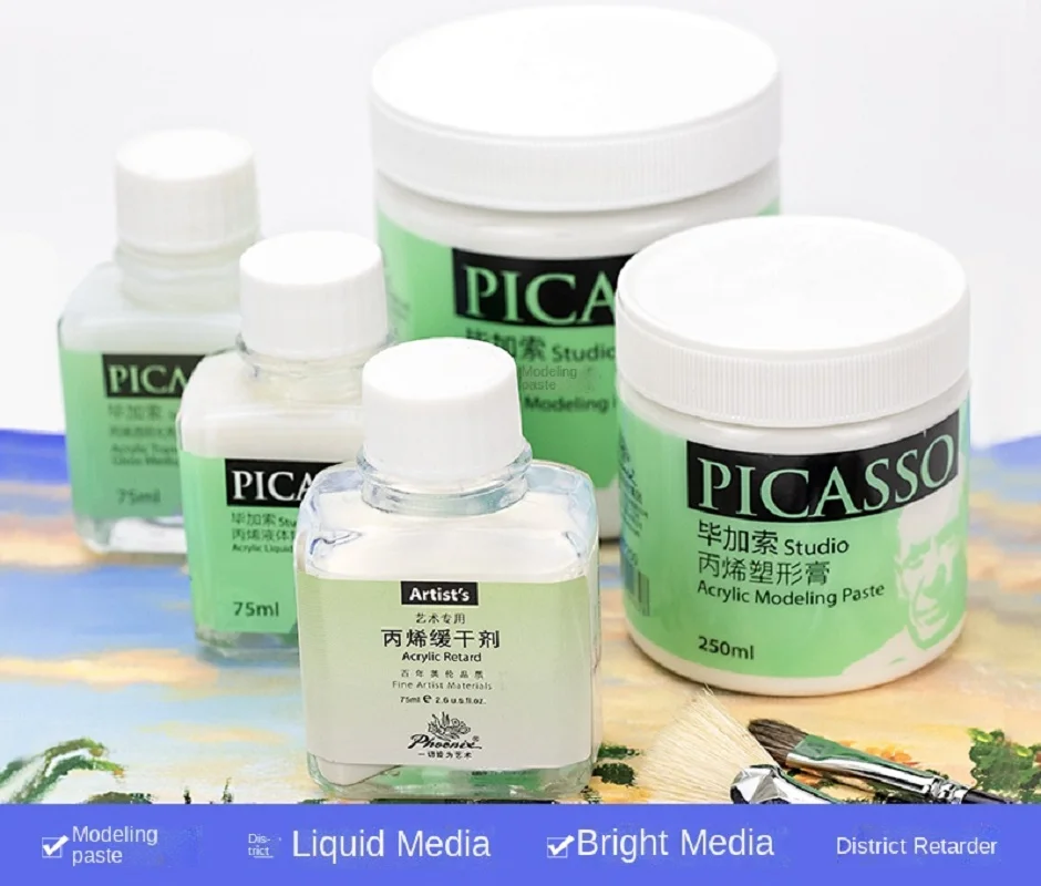 PICASSO Acrylic paint media 75ml transparent gloss  slow drying agent hand-painted textile auxiliary tool