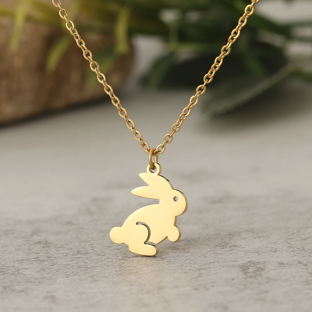 Stainless Steel Necklaces Cartoon Rabbit Pendants Chain Choker Jewellery Fashion Necklace For Women Jewelry Party Friend Gifts