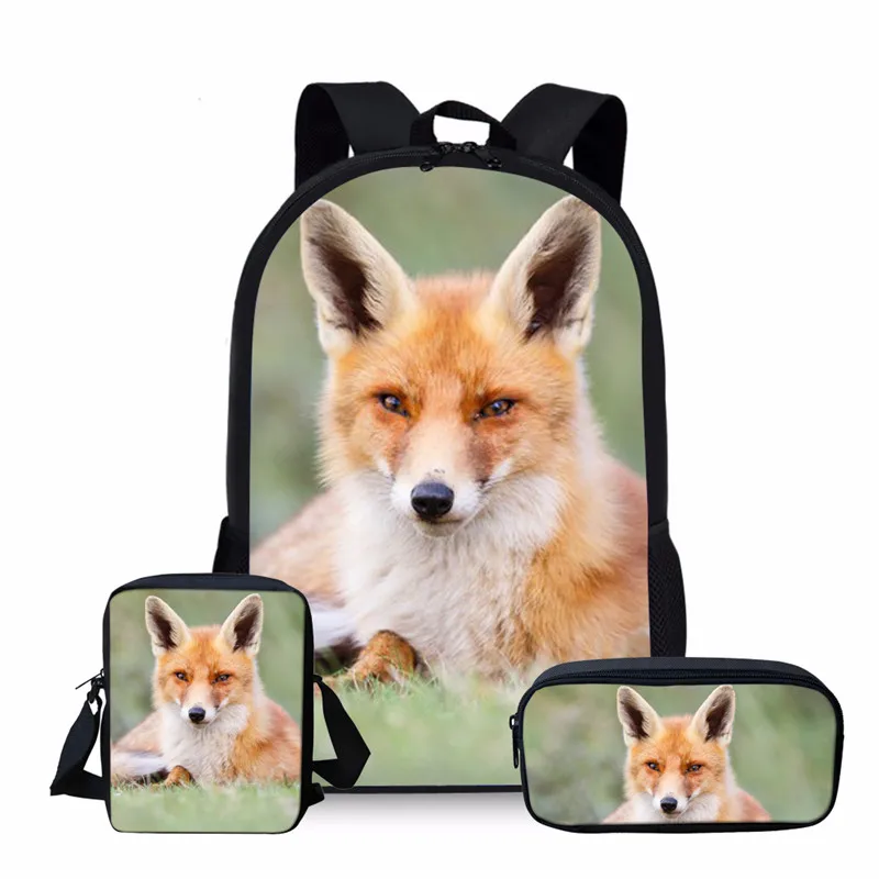 Cute Animal Fox 3D Print School Bag Sets Unique 3d Schoolbag for Teenager Girls Boys Kawaii Student Kids Bookbag