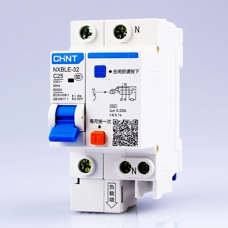 CHINT AC230/400V NXBLE-32 1P+N residual current device C 6 10 16 20 25 32A Electromagnetic release type C circuit interrupter