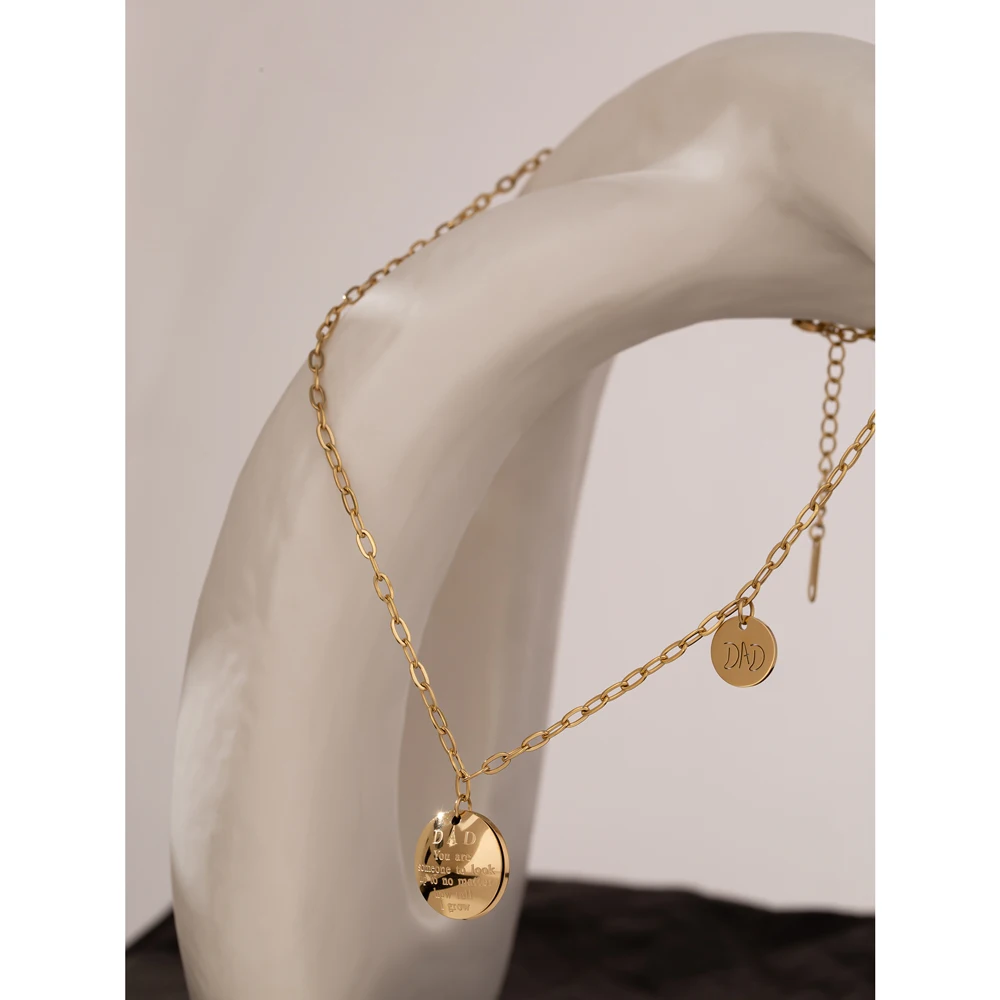 Yhpup Stainless Steel Chain Choker Necklace Trendy Round Metal Pendant 18 K  PVD Gold Plated Jewelry Boucle D\'Oreille Femme