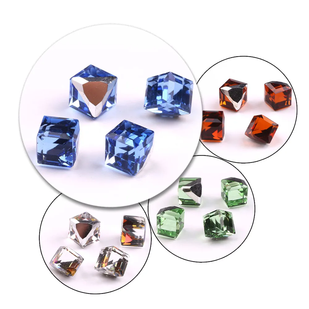 Austrian Crystal Square Beads 6/8mm Glass Cube Cut Faceted With No Hole Crystals Rhinestones For DIY Making Handmade Ring Earing