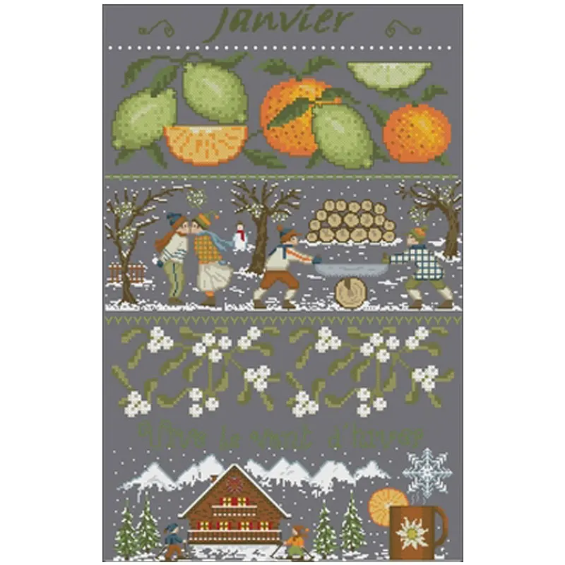 Village in January patterns Counted Cross Stitch 11CT 14CT DIY Chinese Cross Stitch Kit Embroidery Needlework Sets