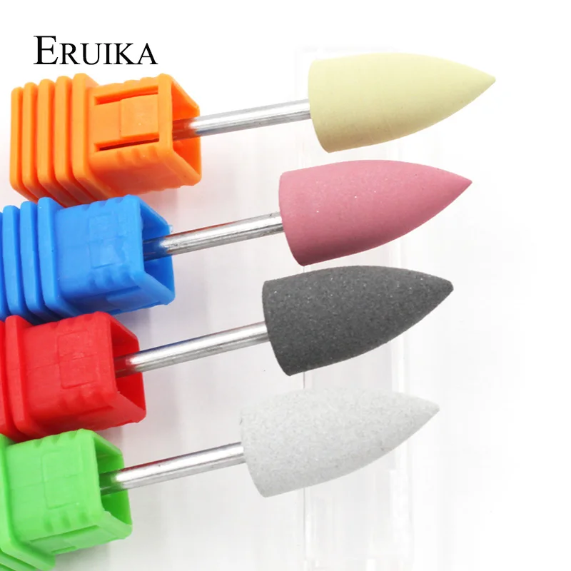 ERUIKA 4PC/set Bullet Head Nail Drills Rubber Silicon Bits Nail Buffer Milling Cutter For Manicure Nail File Polishing Tool