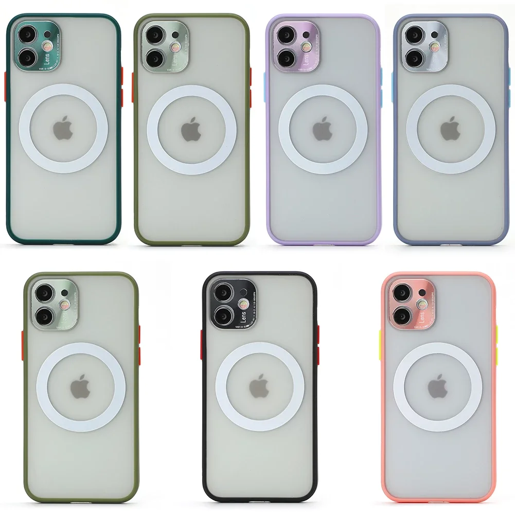 

50PCS Magnetic Charging Case with Metal Camera Protect For iPhone 12 Pro MAX MINI XS XR 11 PRO MAX 8 PLUS SE2 Matte Case