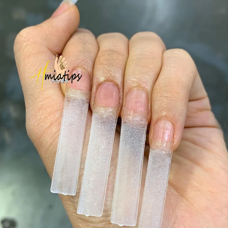 500szt 2XL Płaskie Kwadratowe Bez Krzywizny C Długie Akrylowe Sztuczne Paznokcie Płaskie Proste Pół Pokrycie Sztuczne Paznokcie Końcówka Manicure Supplies