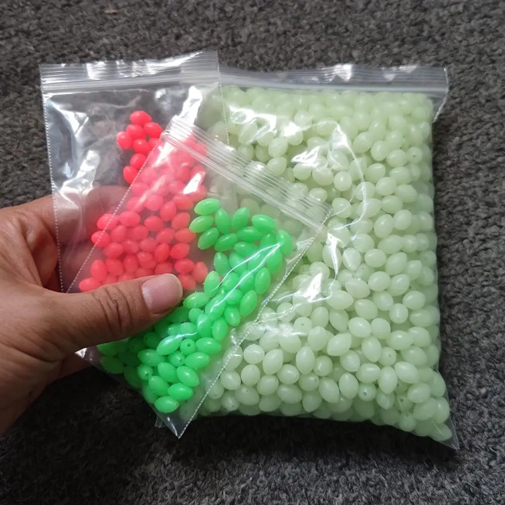 100pcs Hard Plastic Oval Fishing Beads Stopper Night Luminous Glow Beads Carp Fishing Accessories for Bait Rig