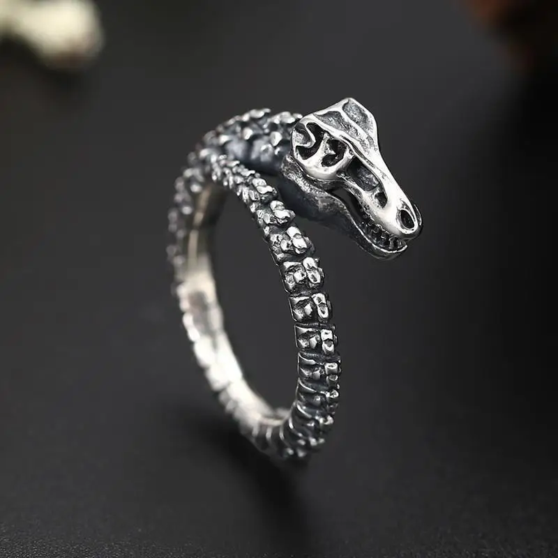 Retro Goat Horn Skull Dragon Bones Rings Men Women Punk Rock Hip Hop Jewelry Gift Adjustable