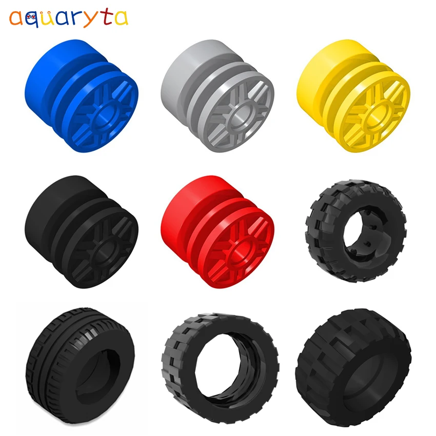 

AQUARYTA 4pcs Technology Building Block 18x14mm Wheel Hub and Tire of Different Sizes Compatible 55981 92402 58090 56891 89201