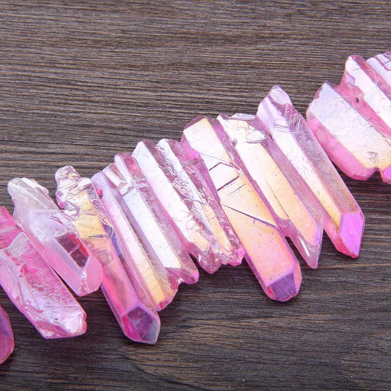 Purple Pink Ab Titanium Natural Quartz Stick Beads Point Pendants Charm Rough Quartz Top Drilled Raw Crystal Handmade Necklace