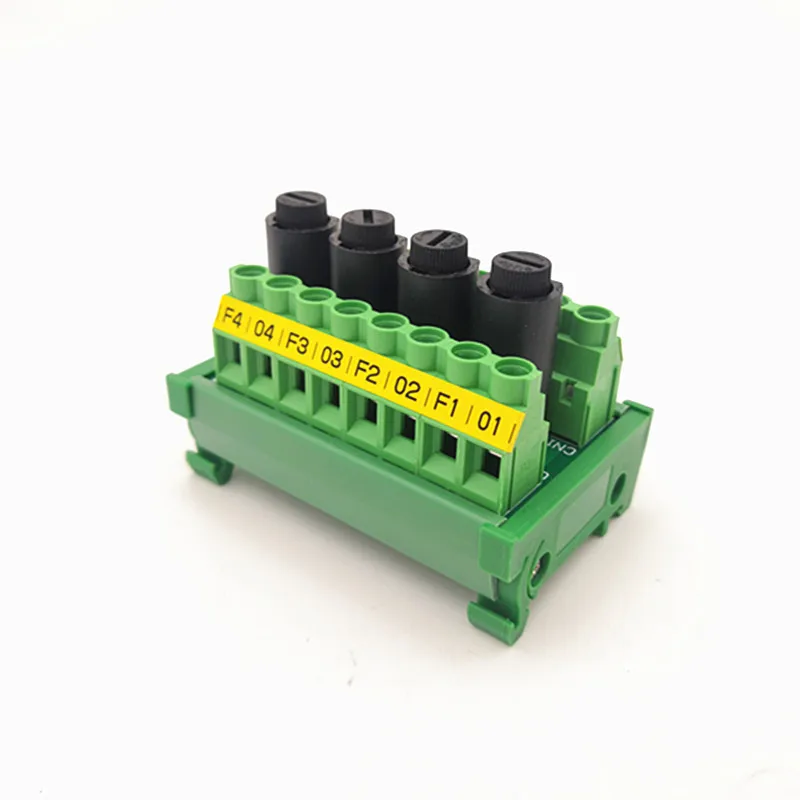 DIN Rail Mount 8 Position Screw Terminal Block Distribution Module with 4Channel Fuses.