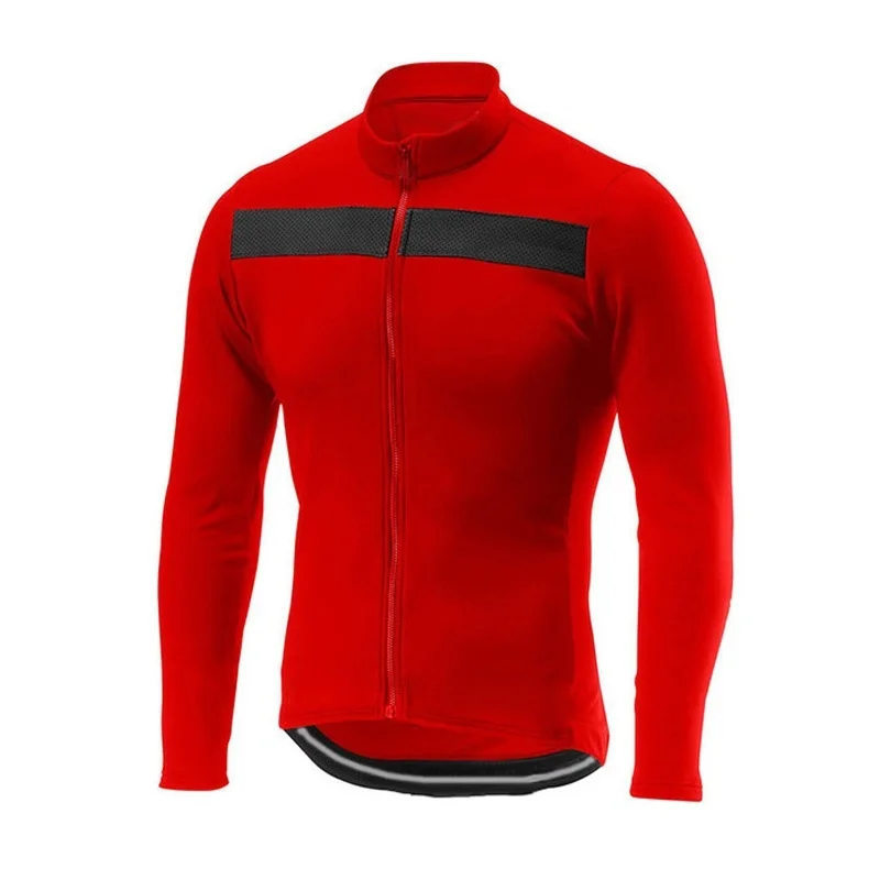 Long Sleeve Cycling Jersey Set for Men, Gel Padded Pant, Breathable Bib Wear, Triathlon Sweatshirt, Red Sport Jacket