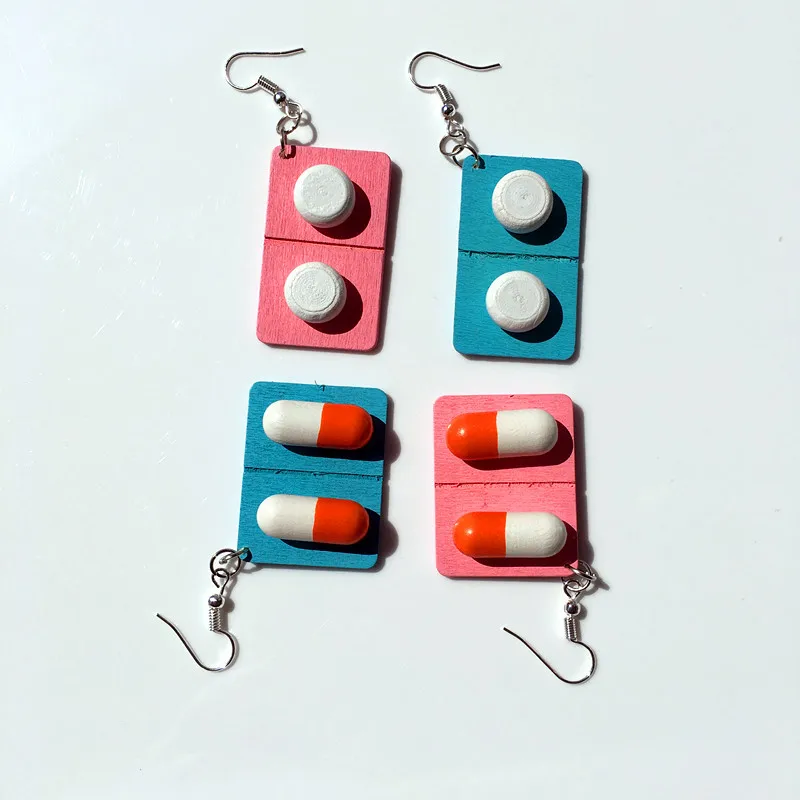 1Pair Capsule Pill Earring Cute White Red Medicine Dangle Earring Fashion Splicing Pendant Earring Gift For Women And Girls