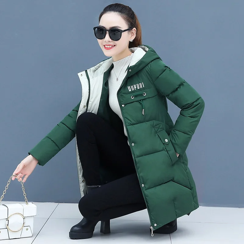 UHYTGF Loose size Parka Coat Women Winter Jacket Women Coat Hooded Coat Female Parkas Thick Cotton Padded Lining Winter Coat 448