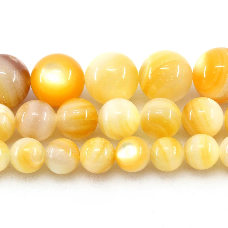 Natural Mother Of Pearl Yellow Shell 4/6/8/10/12Mm 15Inch Round Loose Beads For Jewelry Making Bracelets Necklace