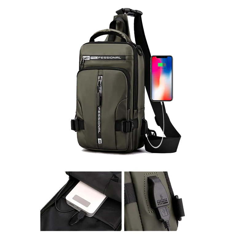 Branded USB Charging Shoulder Bag Anti-theft Crossbody Sling Bag Casual Waterproof Diagonal Bag Multifunctional Messenger Bags