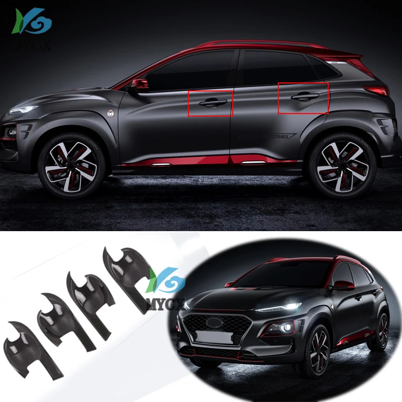 For Hyundai Kona 2018 2019 ABS Black Car Door Handle Bowl Side Door Bowl Cover Trim Protectors Exterior Car Styling Accessories