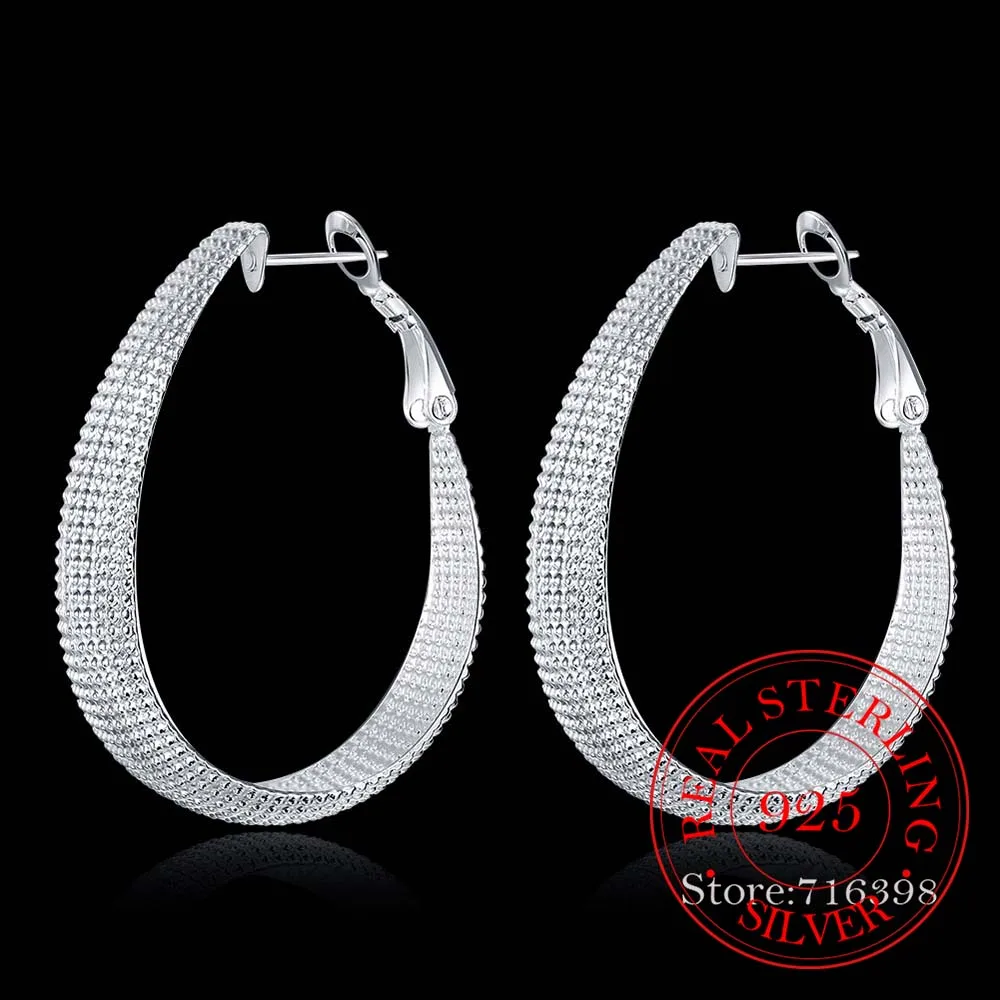 100% Real 925 Sterling Silver Hoop Earrings For Women Wedding Gift Fine Europe Jewelry Christmas Gift Hot Sale Engagement Party