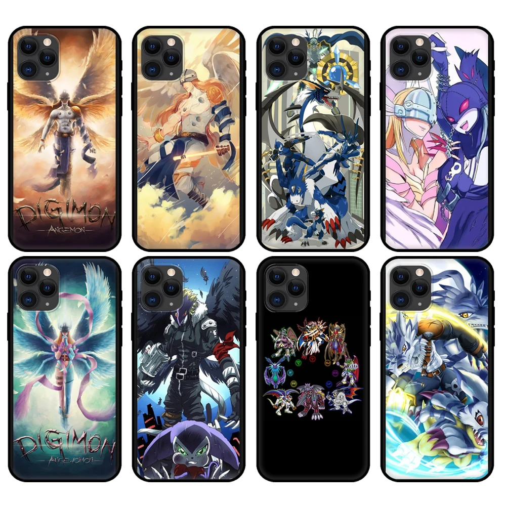 Black tpu case for iphone 5 5s se 2020 6 6s 7 8 plus x 10 XR XS 11 12 mini pro MAX back cover Japanese Anime Digimon