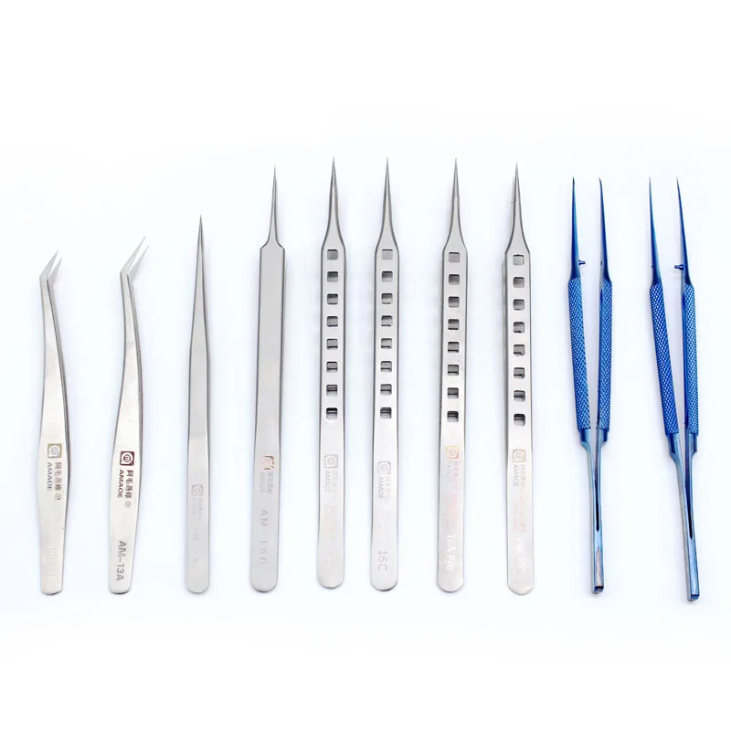 Amaoe Higher Quality Stainless Steel Precision Tweezers Set Straight/Curved For Motherboard Fingerprint Repair Tools