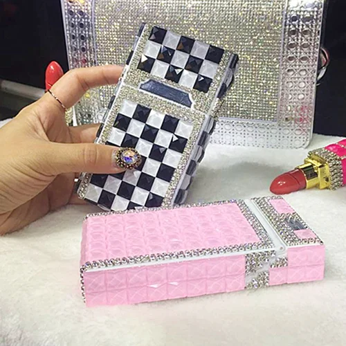 Exquisite Diamond Shiny Long Women Cigarette Case Box  USB Charging Lighter 100s Slim Cigarettes Stylish Luxury Pink Cigarette A