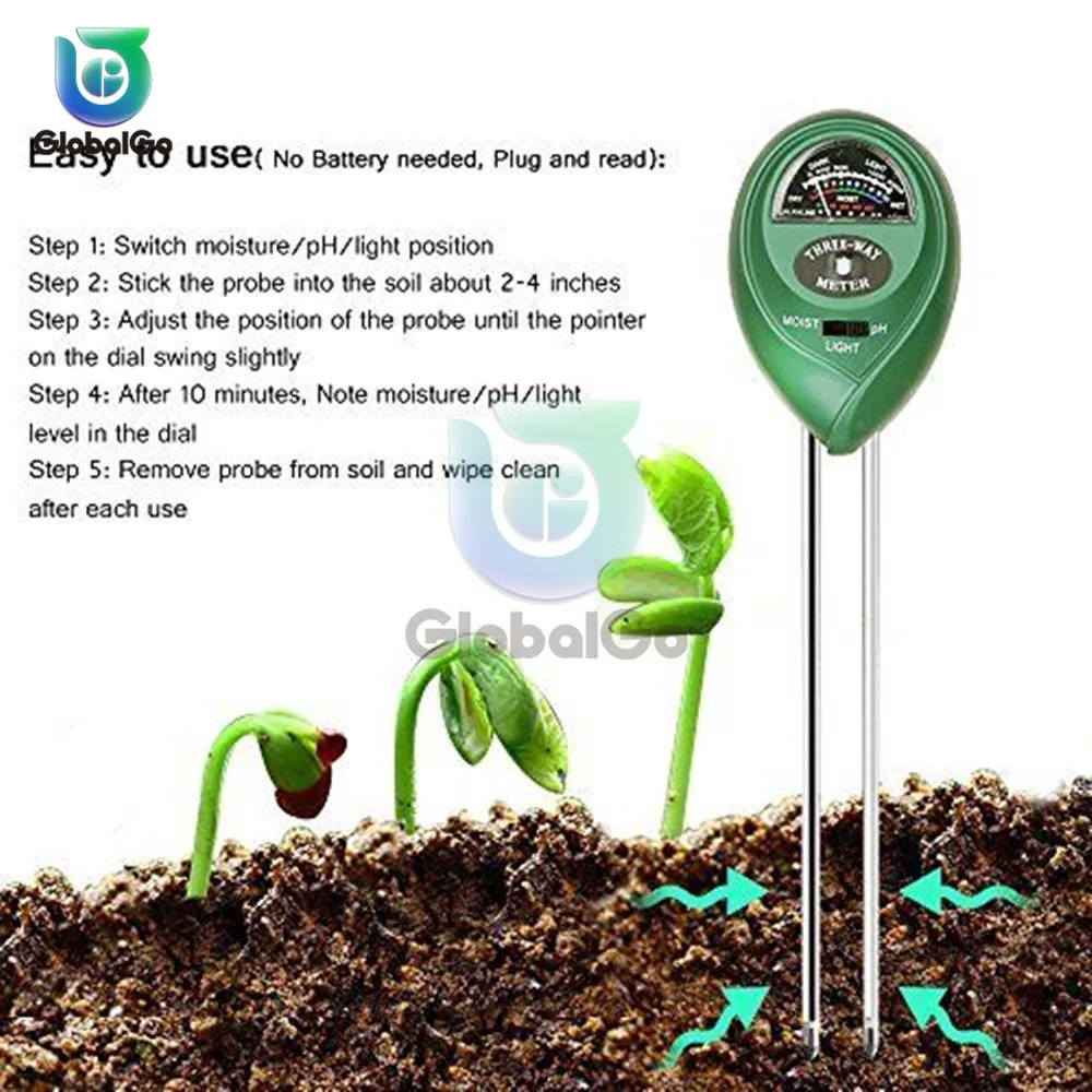 3in1 Soil Water Moisture PH Meter Acidity Humidity Sunlight Light PH Test Garden Plants Flowers Moist Tester Testing Instrument