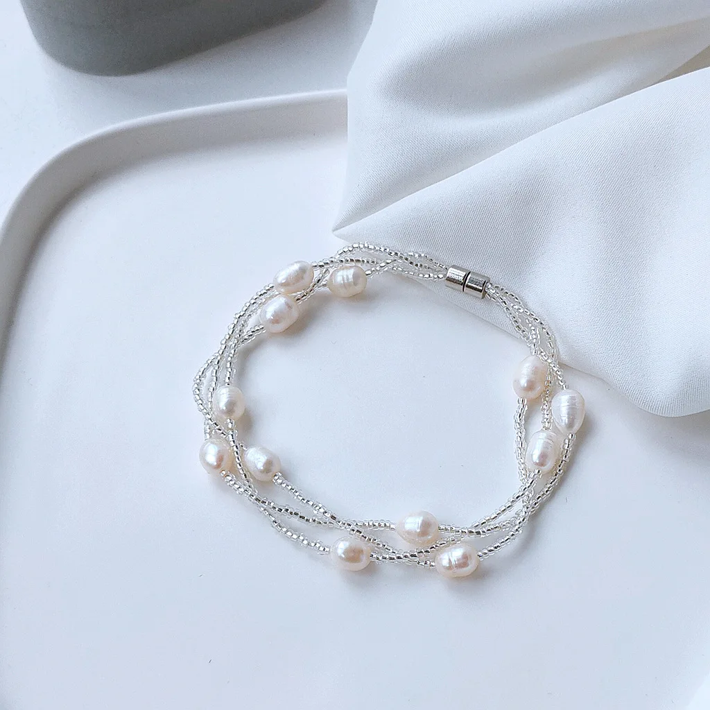 Handgewebtes natürliches Süßwasserperlen-Damenarmband, origineller Schmuck für Frauen, Promotion, Geburtstagsgeschenk, Freundin – Detail 2