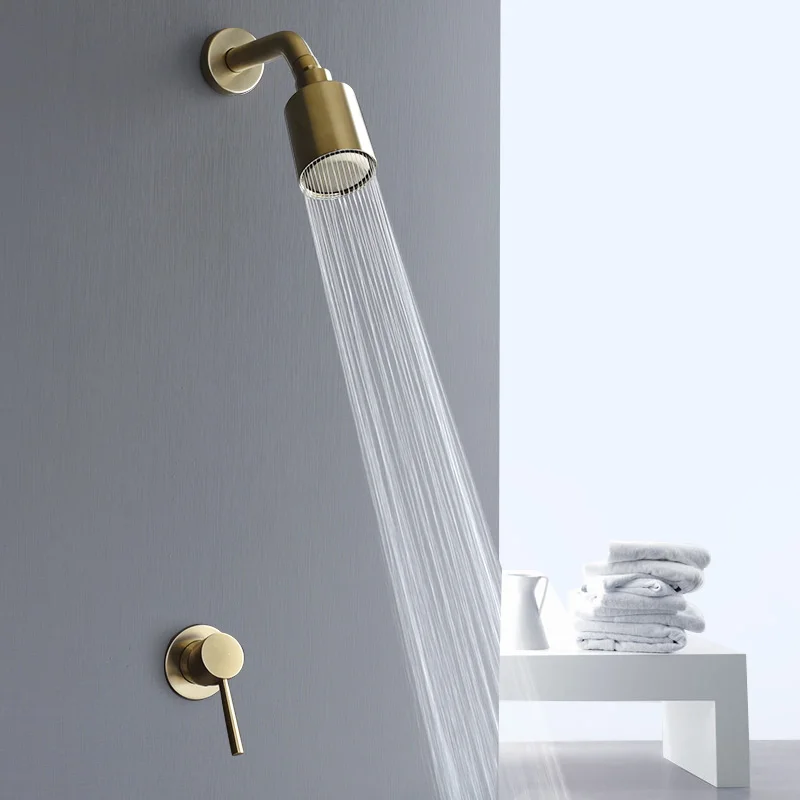 High Pressure Brush Gold Brass Shower Head Single Funtion Rainfall Bathroom Shower Head Top Water Saving Spray Bath Wall Mounted