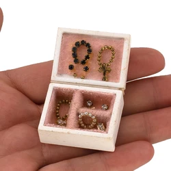 1/12 Dollhouse Miniature Accessories Mini Wooden Jewelry Box Simulation Necklace Model for Doll House Decoration ob11
