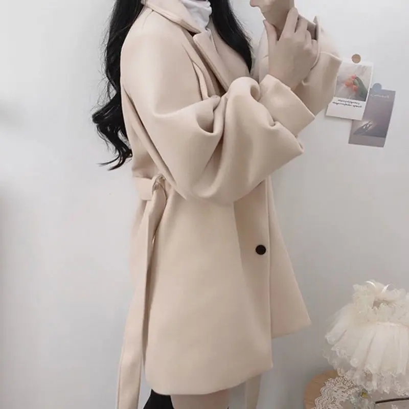 Trench Women Solid Autumn Loose Leisure All-match Harajuku Chic BF Feminino Coat Clothes for Lady Casual Vintage Simple Sashes