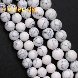 Natural White Howlite Turquoises Stone Beads 4 6 8 10 12mm Round Loose Charm Beads For Jewelry Making DIY Bracelets Necklaces