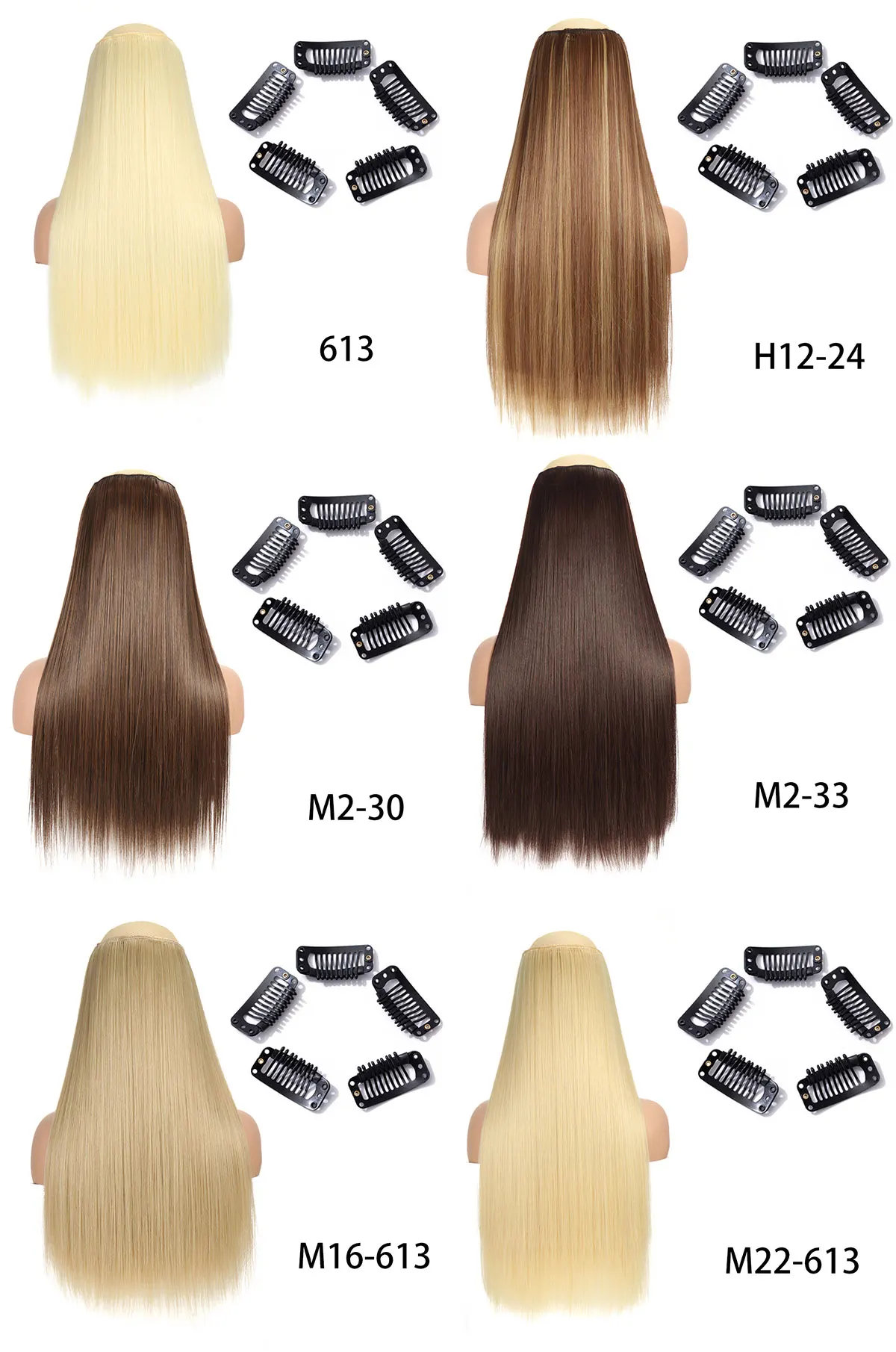 Synthetische lange gerade Clip-in-Haarverlängerung, einteilig, 5 Clips, falsches blondes Haar, braun, schwarz, hitzebeständig, Kunsthaar – Detail 7