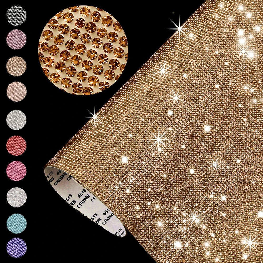 24* 20cm Self-Adhesive Rhinestone Sheet Glitter Trim Applique Crystal Sticker Home Decor Bling Paster Gifts Decoration DIY Tools