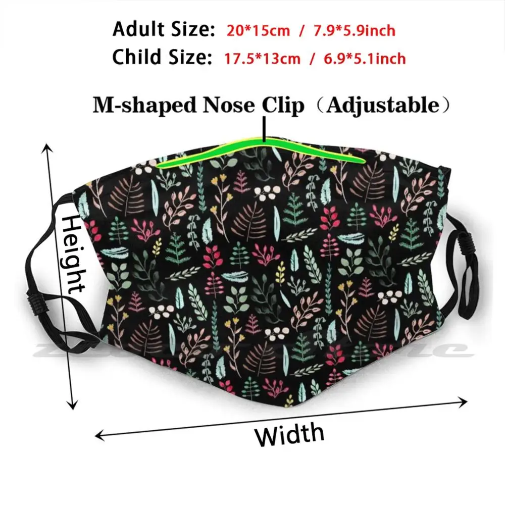 Green Leaves Washable Trending Customized Pm2.5 Filter Mask Pattern Xmas Christmas Giftideas Leaves Botanic Botanical Black