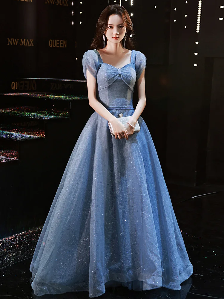 Women's Evening Dresses Exquisite Square Collar Bow Solid Color Patchwork A-Line Dress Backless Bandage Graduation Party Gowns