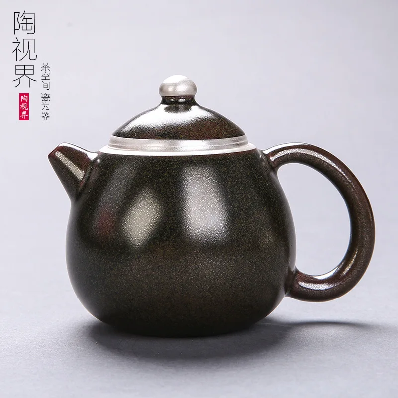 

999 Стерлинговое серебро синий и серебряный посеребренный боковой горшок бытовой простой свежий керамический чайник фильтр чайный набор