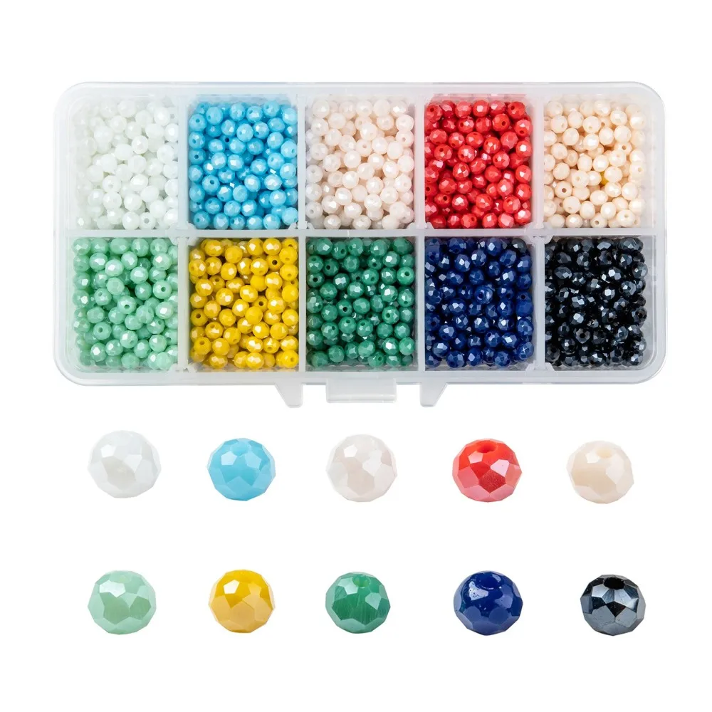 

10 Color/Box Opaque Solid Glass Rondelle Beads 4/6/8mm Mix Color Faceted Beads Bracelet for jewelry making DIY Accessories