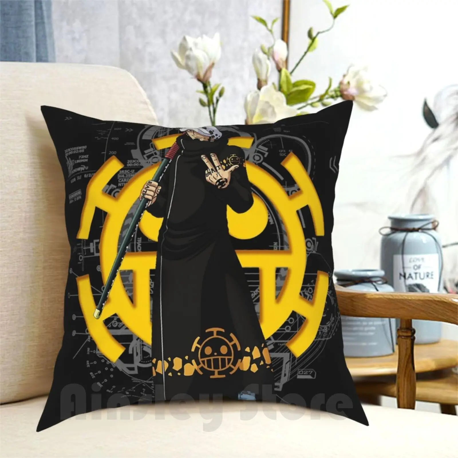 Trafalgar Law Pillow Case Printed Home Soft Throw Pillow Onepiece Luffy Manga Anime Shambles Of Death Death Cartoons