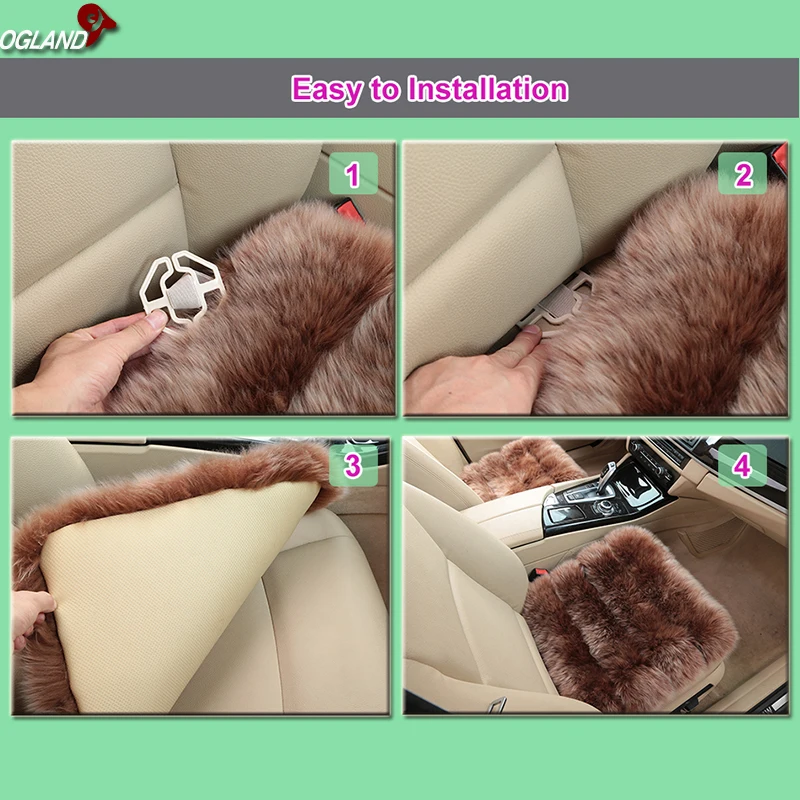 OGLAND Hotsale Long Wool Leather car seat cover set for adult Fur Cushion vehicle accesorios Para Auto Australian Sheepskin 3pcs