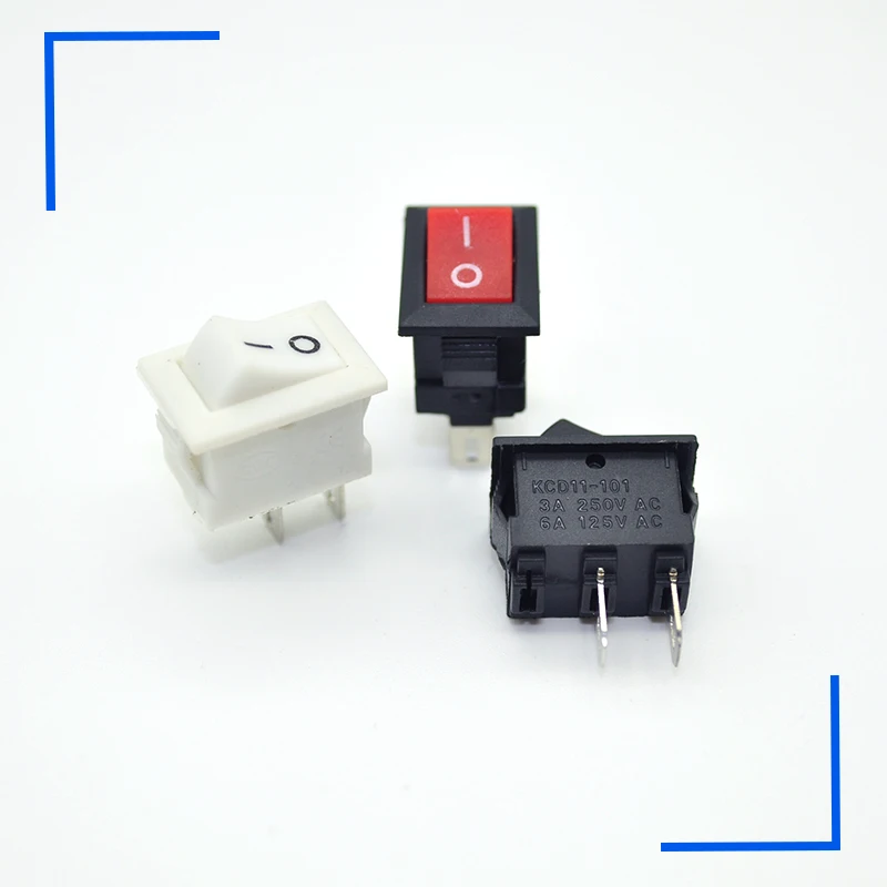 30 Pces Boxed Knop Schakelaar 10X15Mm Spst 2pin 3a 250V Kcd11 Snap-In Rocker Switch on/Off 10Mm * 15Mm Zwart Rood En Wit