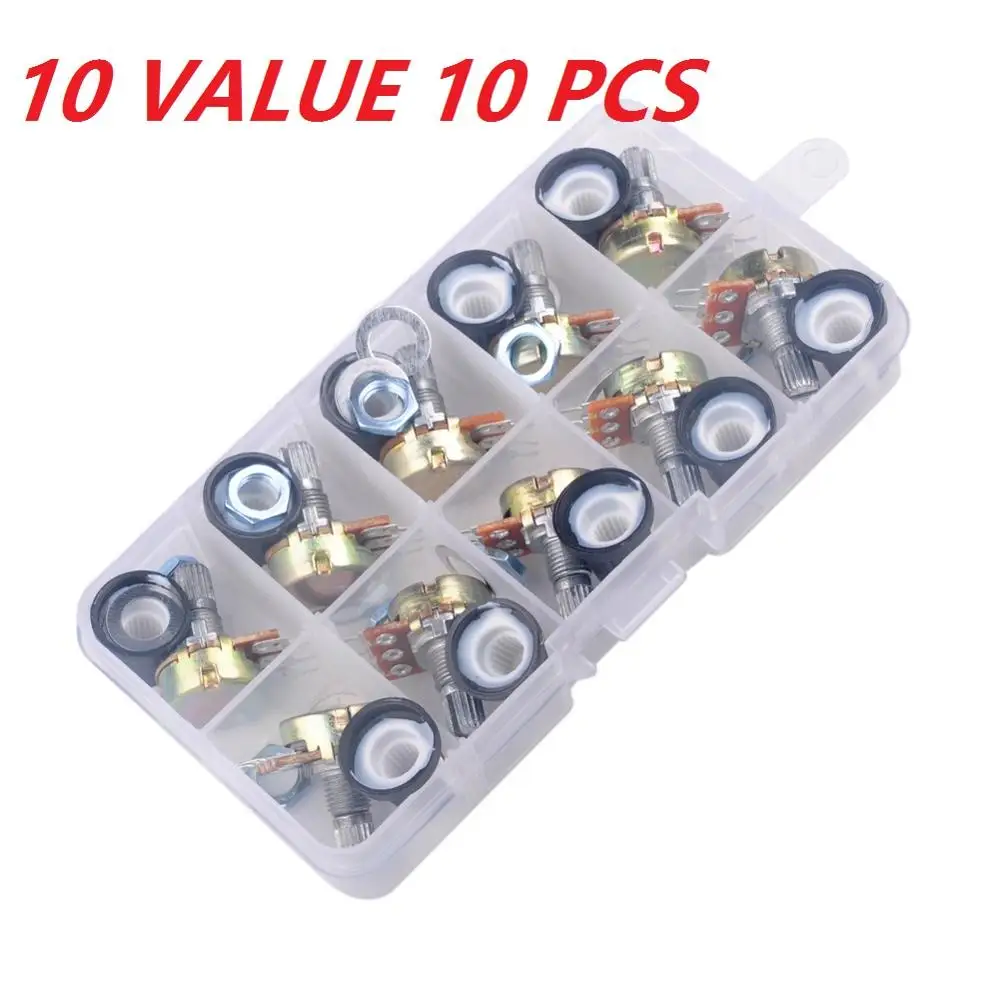 10Pcs 15 millimetri Singolo Potenziometro Lineare Kit Albero con Noci 10 Valore B1K B2K B5K B10K B20K B50K B100K b250K B500K B1M DIYmall