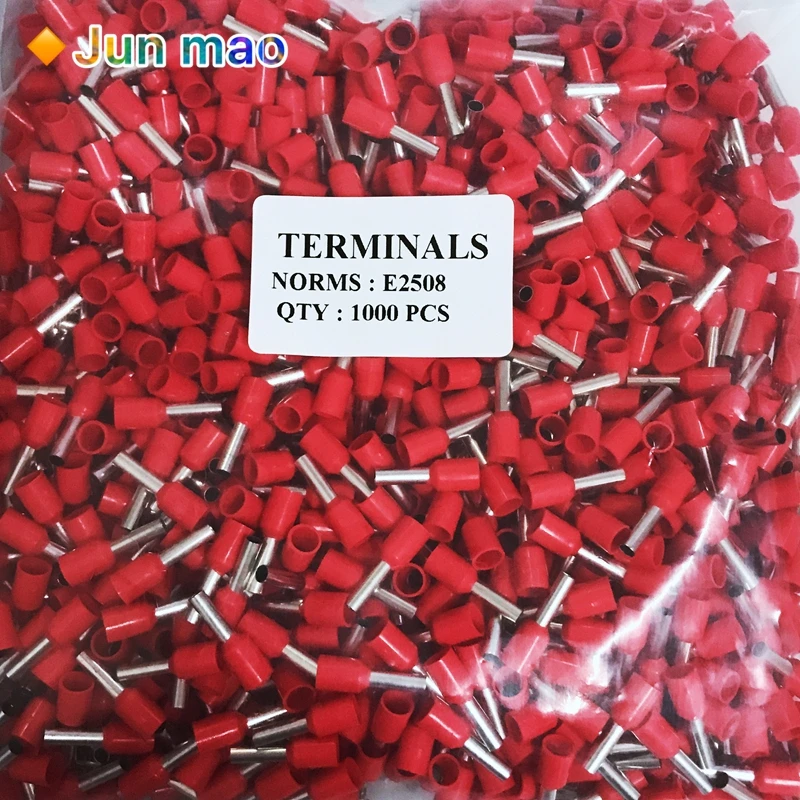 100PCS E2508 Tube insulating terminals AWG 14 Insulated Cable Wire 2.5mm 2 Connector Insulating Crimp Terminal Connect 9 Colour