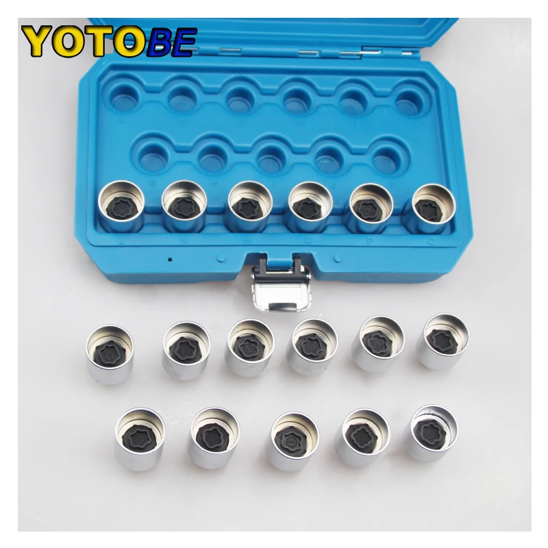 17pcs Wheel Lock Lug Nuts Key Socket Car Wheel Anti-Theft Screws Remover For Land Rover Discovers Range Rover Aurora